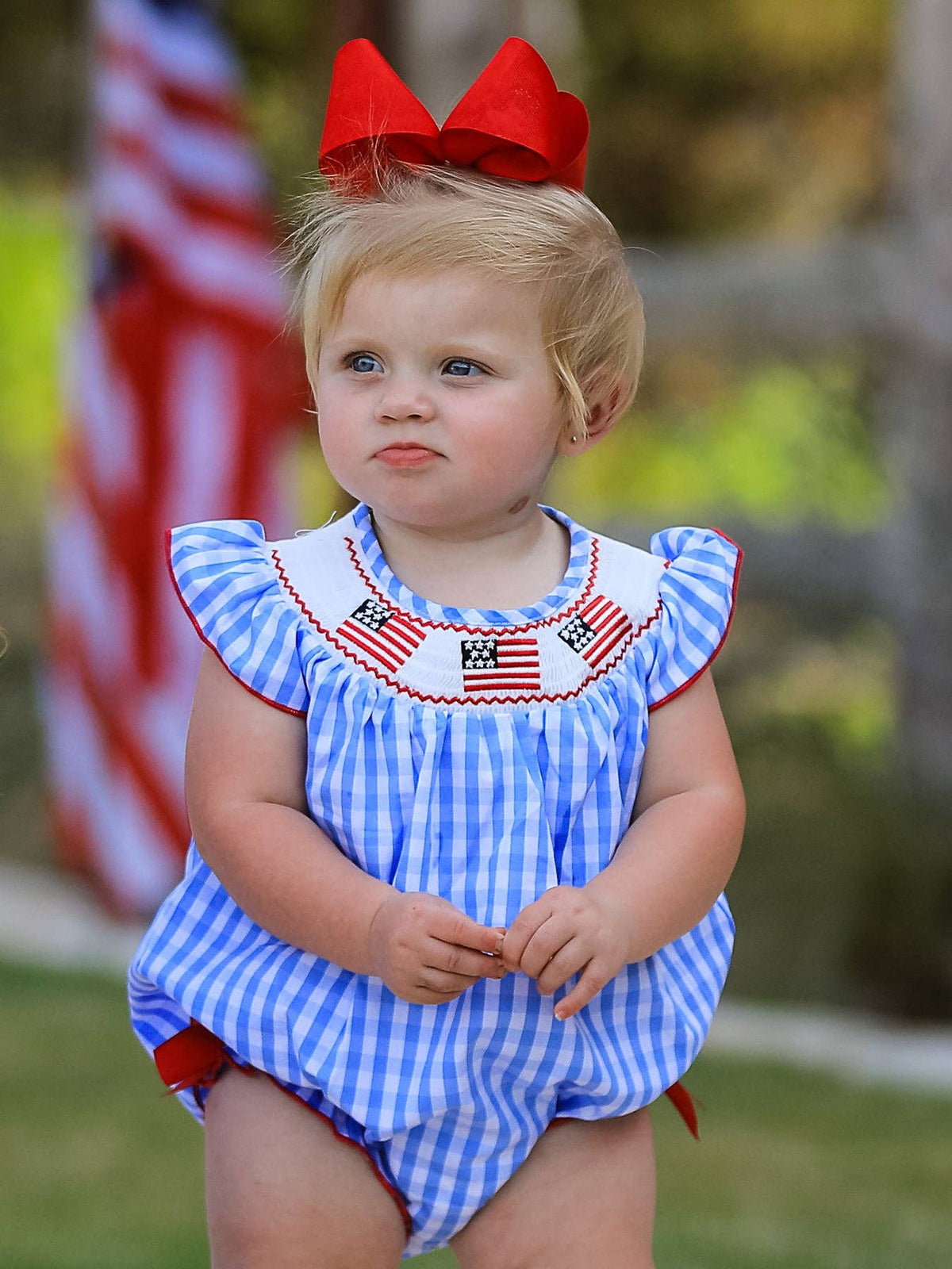 4th of july Flag Embroidery Smocking Girls Romper