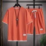 Men's Waffle Knit Short Sleeve Shorts Set Casual Sportswear