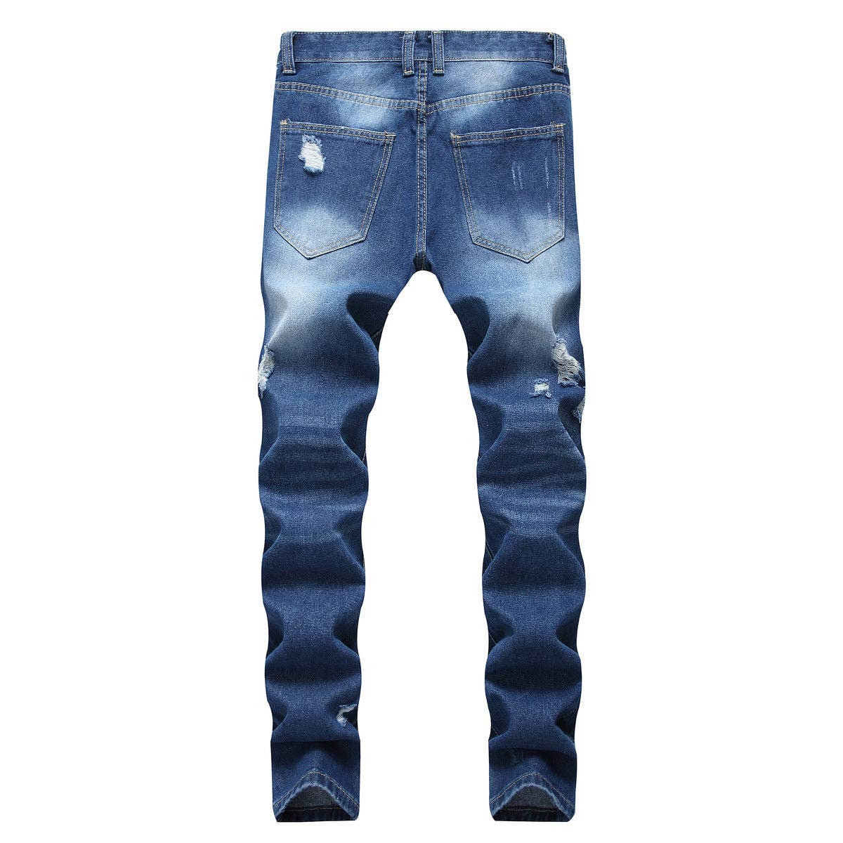 Men Casual Ripped Slim-Fit Straight Cotton Jeans
