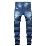 Men Casual Ripped Slim-Fit Straight Cotton Jeans