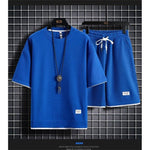 Men's Waffle Knit Short Sleeve Shorts Set Casual Sportswear