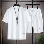 Men's Waffle Knit Short Sleeve Shorts Set Casual Sportswear