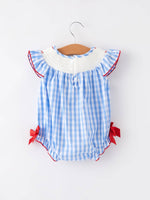 4th of july Flag Embroidery Smocking Girls Romper