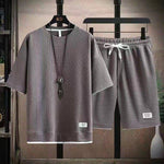 Men's Waffle Knit Short Sleeve Shorts Set Casual Sportswear
