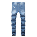 Men Casual Ripped Slim-Fit Straight Cotton Jeans