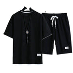Men's Waffle Knit Short Sleeve Shorts Set Casual Sportswear