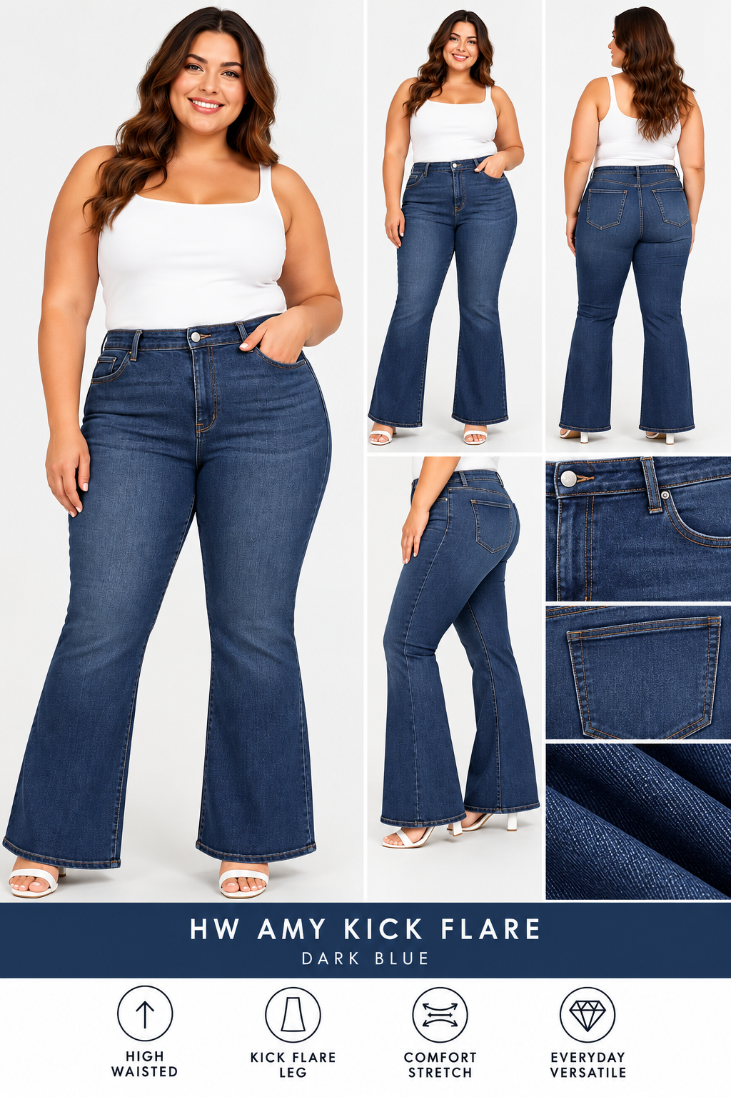 Judy Blue Amy High-Waisted Kick Flare Jeans - Dark Blue