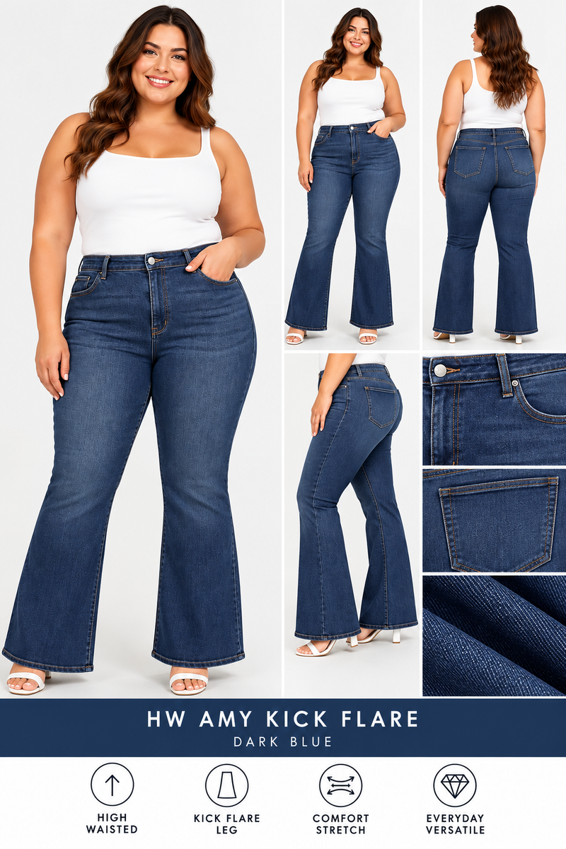 Judy Blue Amy High-Waisted Kick Flare Jeans - Dark Blue