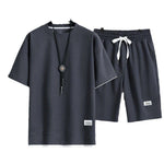 Men's Waffle Knit Short Sleeve Shorts Set Casual Sportswear
