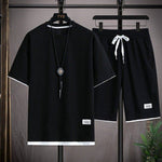 Men's Waffle Knit Short Sleeve Shorts Set Casual Sportswear