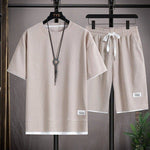 Men's Waffle Knit Short Sleeve Shorts Set Casual Sportswear