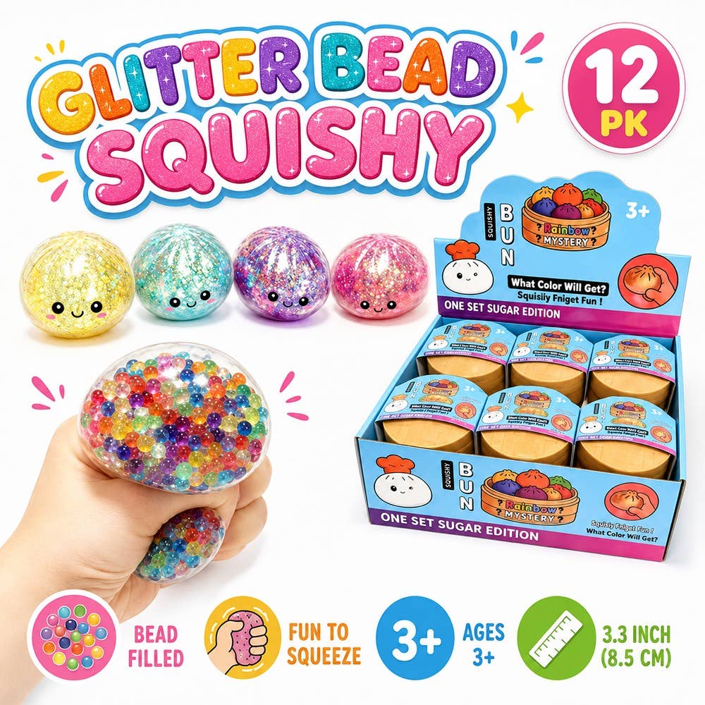 Glitter Bead Bun Squishy Squeeze Toy Sensory Fidget Dumpling